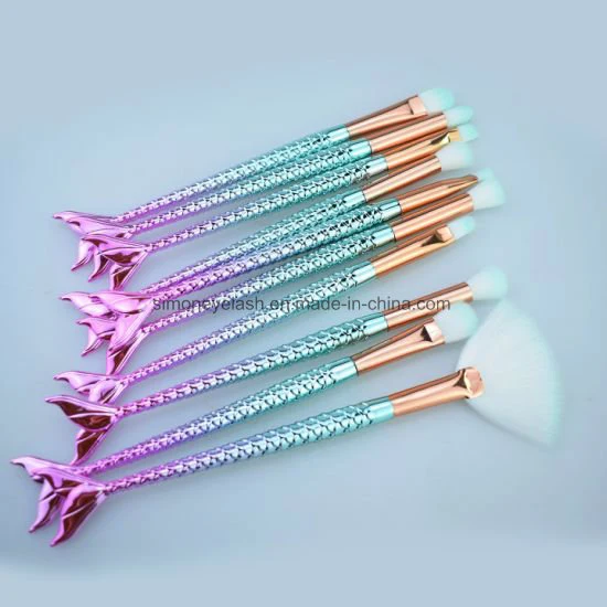 10PCS Mermaid Brushes Set Makeup Foundation Eyebrow Eyeliner Cosmetics Concealer Brushes