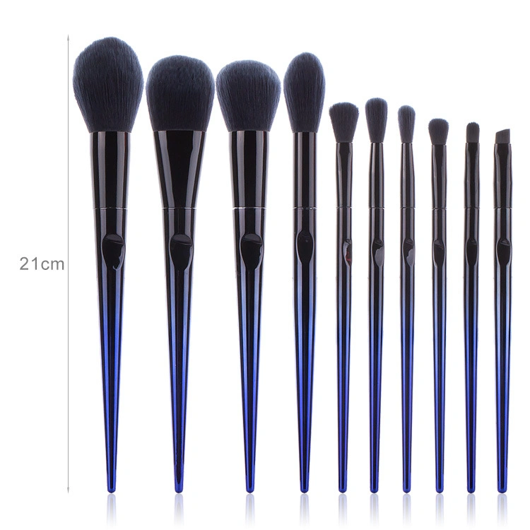 Amazon Hot Sale Low MOQ Private Label Nice Gradient Blue 10PCS Makeup Brushes Set