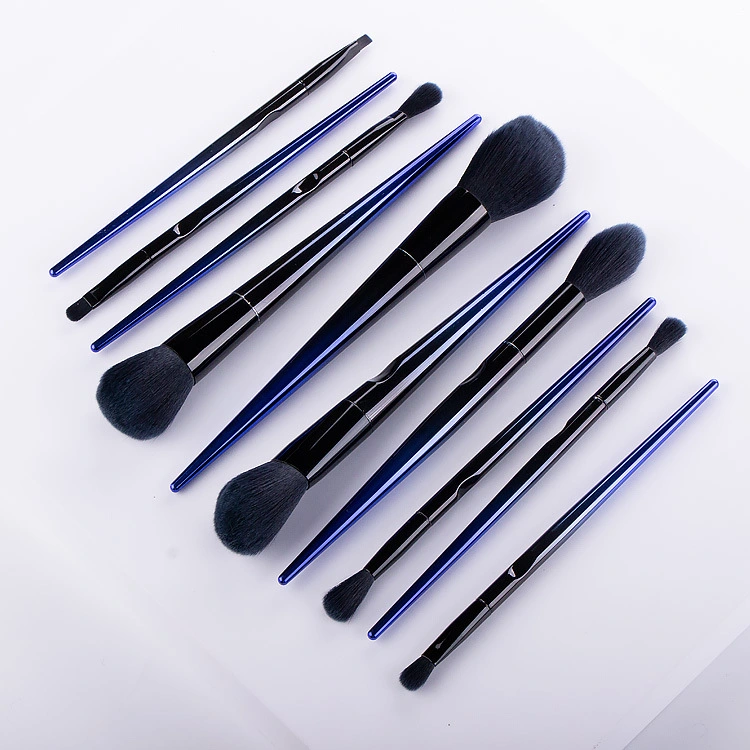 Amazon Hot Sale Low MOQ Private Label Nice Gradient Blue 10PCS Makeup Brushes Set