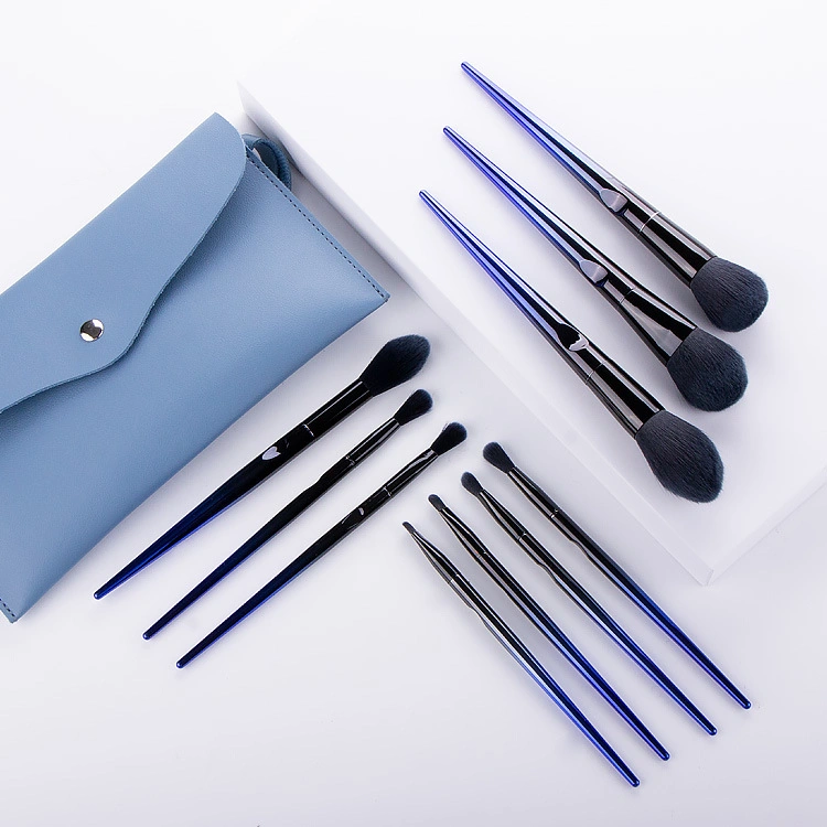 Amazon Hot Sale Low MOQ Private Label Nice Gradient Blue 10PCS Makeup Brushes Set