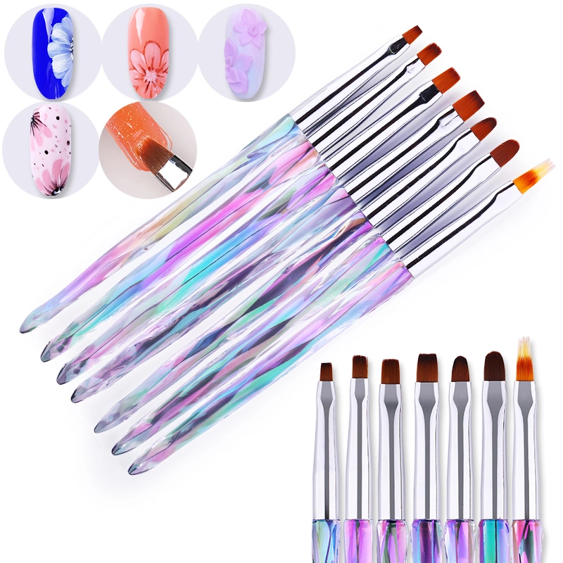 Professional High Quality Rainbow Plastic Acrylic Polish Brush for Nails Painting Dotting Liner Pen Nylon Gel Nail Art Brushes