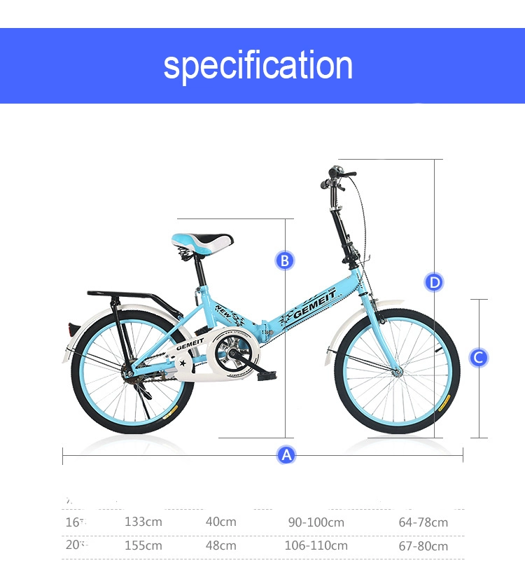 Hot Sale 20 Inch Mini Portable Student Folding Bike with Speeds Derailleur Folding Bike
