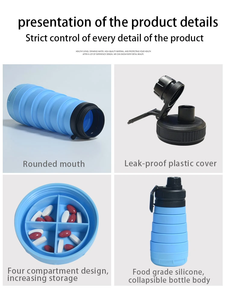 750ml Portable Retractable Outdoor Travel Drinking Foldable Collapsible Silicone Water Bottle