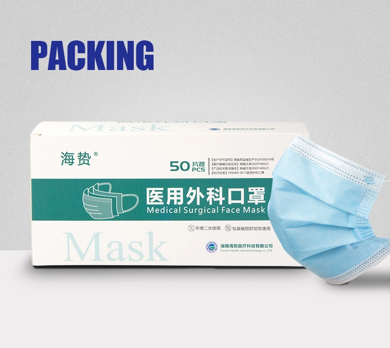 Disposable Type Iir Medical Surgical Face Mask Flat 3ply Face Mask for Clinic or Hospital