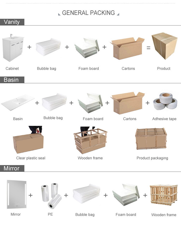 Floor Standing Modern Hotel Bathroom Mirror Vanity Bathroom Sink Cabinet