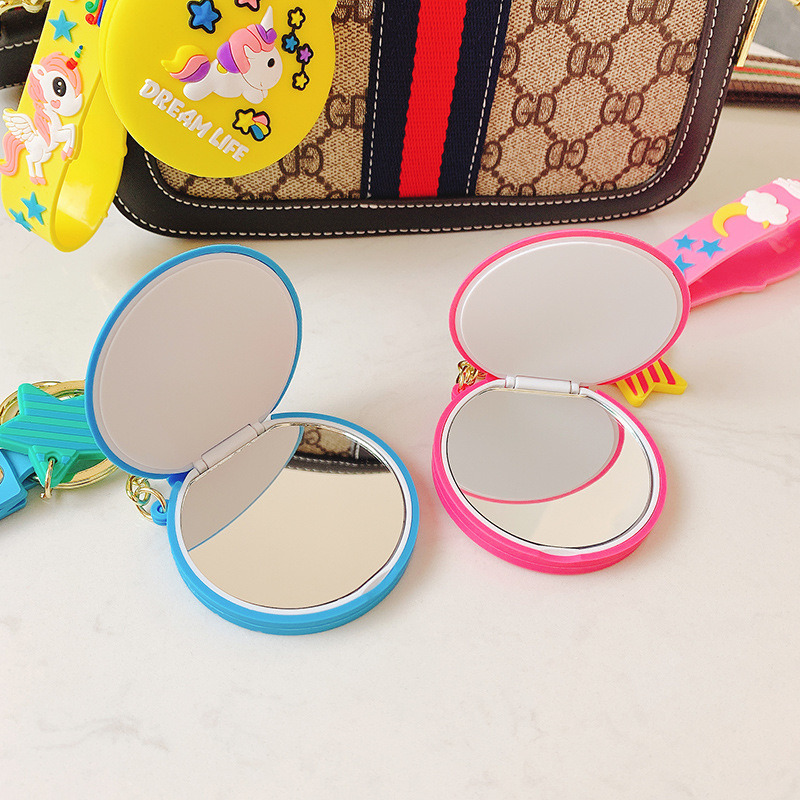 Folding Mini Round Cosmetic Mirror Key Ring Key Chain Charm Pendant for Women