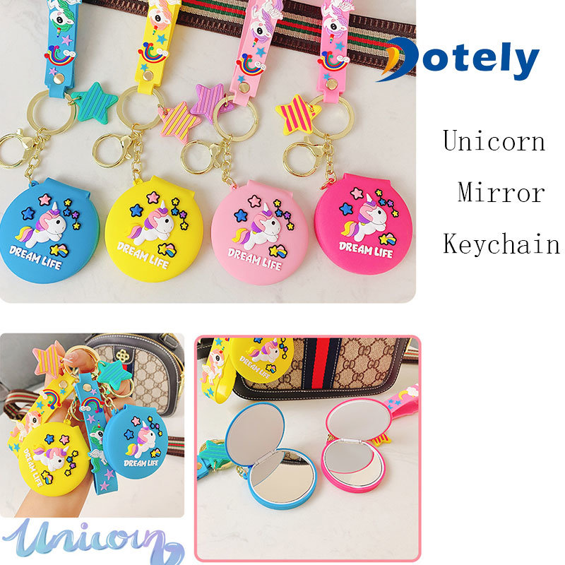 Folding Mini Round Cosmetic Mirror Key Ring Key Chain Charm Pendant for Women