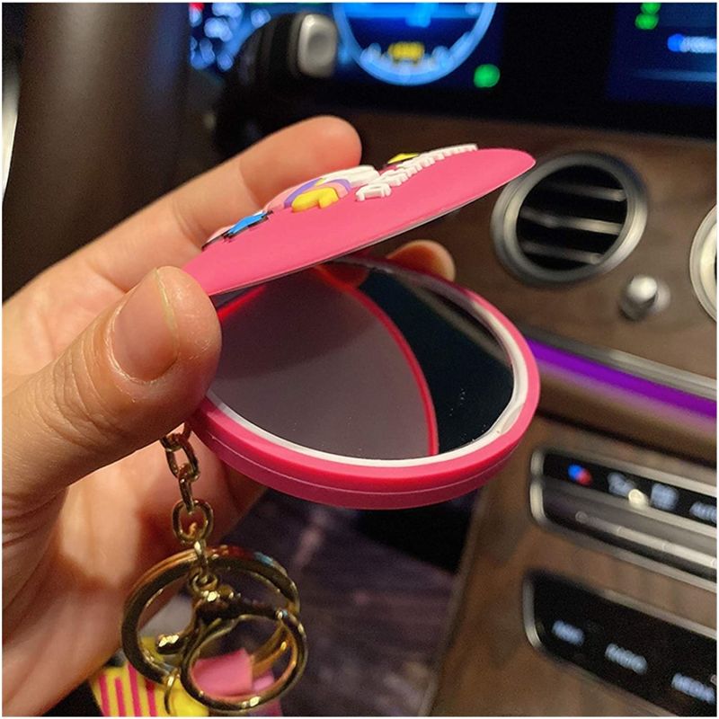 Folding Mini Round Cosmetic Mirror Key Ring Key Chain Charm Pendant for Women