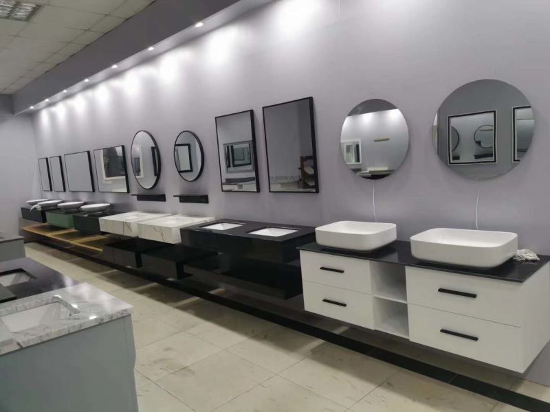 Plywood White Color Bathroom Vanity with Mirror Cabinet