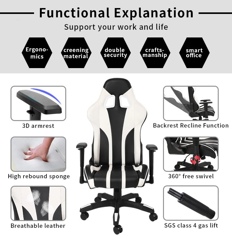 PU Leather with Lumbar Cushion and Pillow Adjustable Chair Gaming