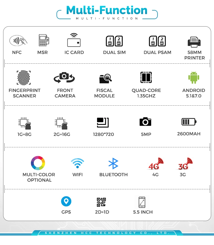 Bluetooth 4G Handheld Android Wireless Portable Offline POS Machine with Printer (HCC-Z100C)