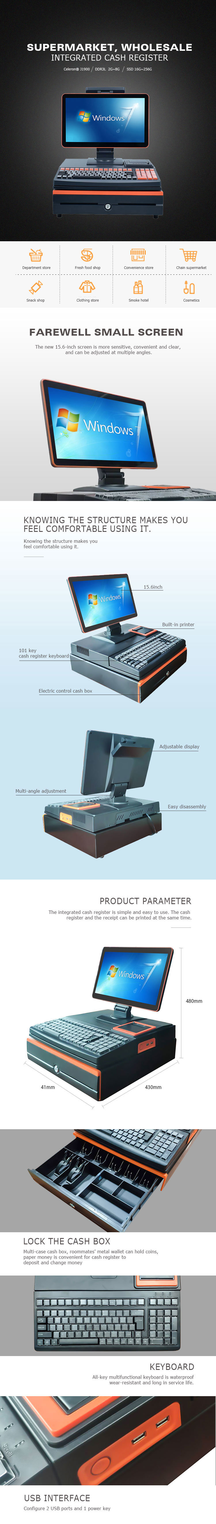 All in One-POS Computer with Printer Support Ubantu Windows Android IC Card POS System