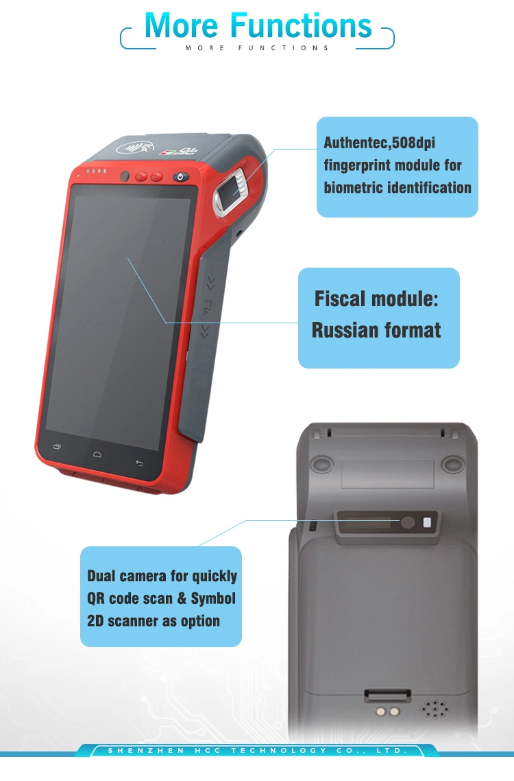 Handheld Portable Biometric Android Fingerprint POS Terminal with Printer & Scanner Hcc-Z100c