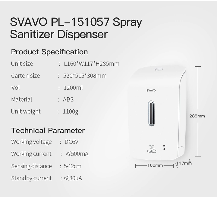 1200ml Touch Free Antibacterial Spraying Sanitizer Dispenser