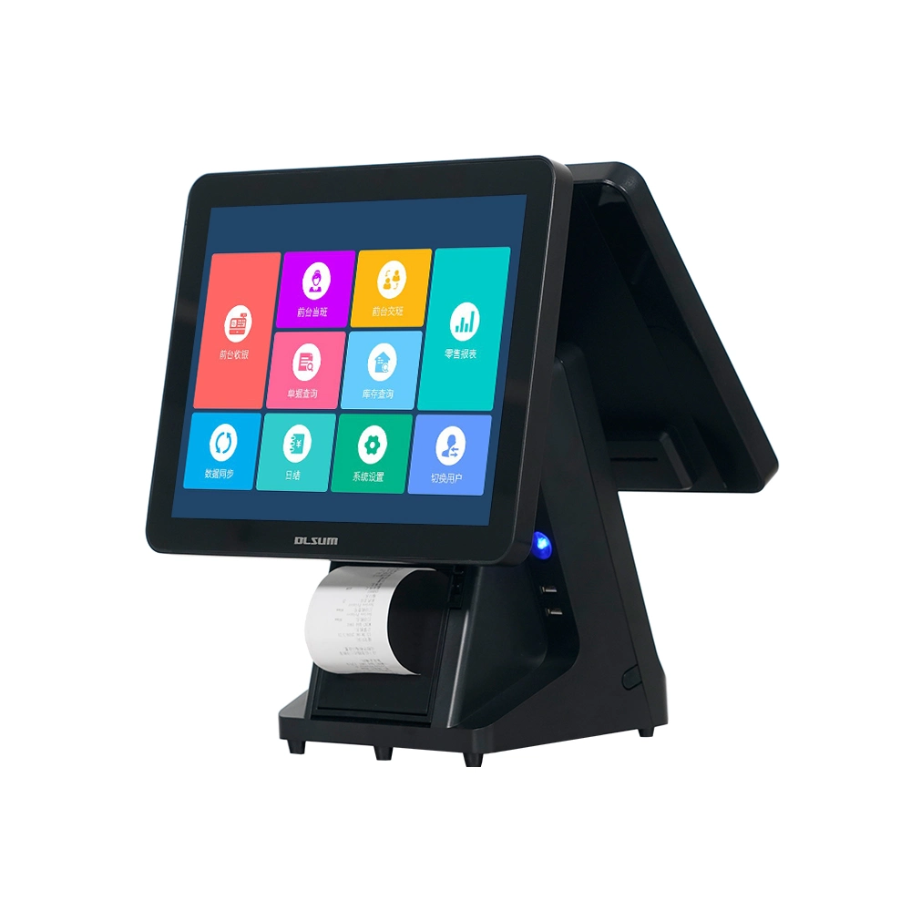 Cheap Cash Register 15 Inch Dual Touch Screen Desktop I3 Windows All in One POS System with Printer