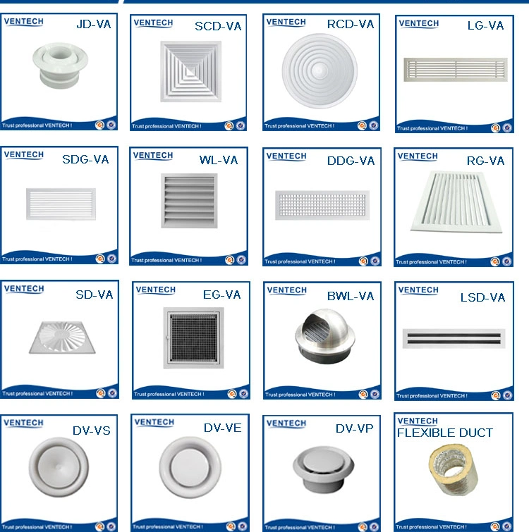 Air Conditioner HVAC Aluminum Return Air Square Ceiling Supply Air Diffuser with Flexible Duct