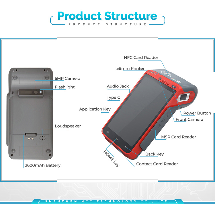 All-in-One Handheld Eft Handheld Verifone Android POS Terminal with Printer (HCC-Z100C)