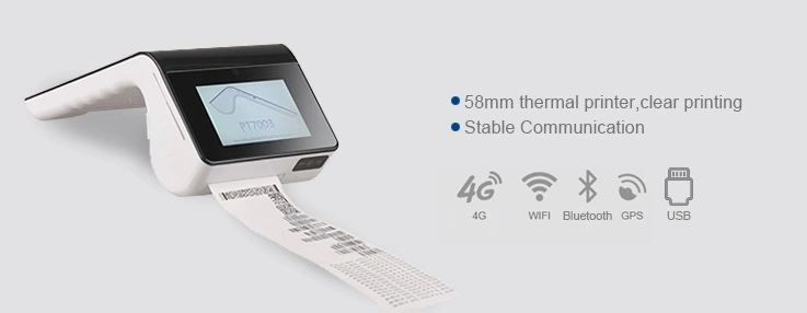 PT7003 Android Safety Payment Device 7 Inch Touch Screen Barcode Scanner Mobile POS Terminal with Printer