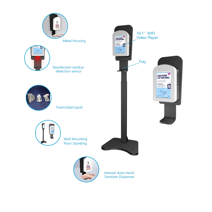 Sanitizer Dispenser Automatic Auto Stand Hand Wash Gel Soap Wireless with 10.1inch Advertising WiFi Player