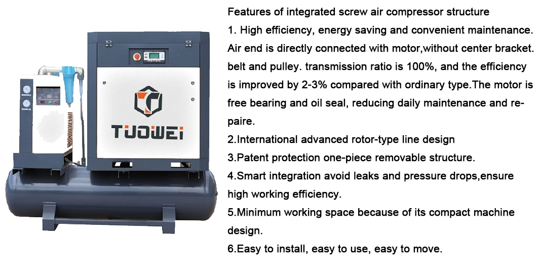 7.5kw 10 HP Electric Rotary Screw Air Compressor Machine with 300L Air Tank