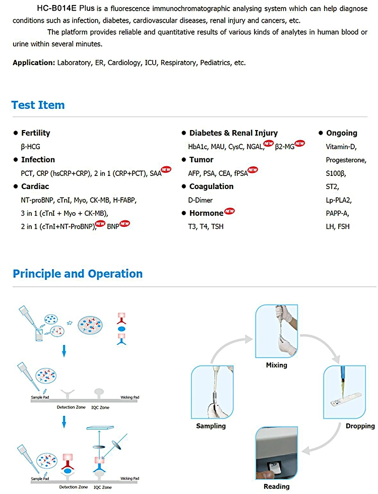 Hc-B014e Plus Top Touch Screen Immunofluorescence Quantitative Analyzer Hormones Analyzer Poct Immunoassay Analyzer