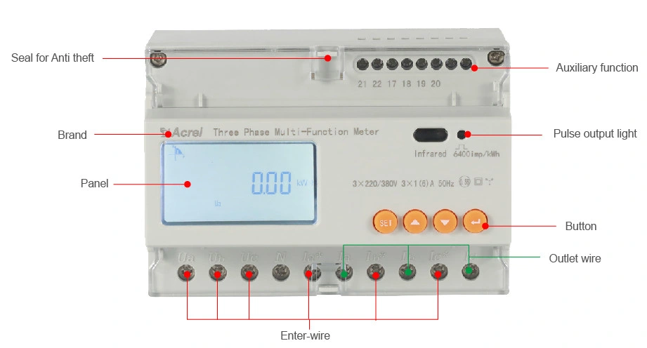 Acrel Energy Meter DIN Rail LCD Three Phase Multifuction Power Meter Energy Meter with RS485 Modbus