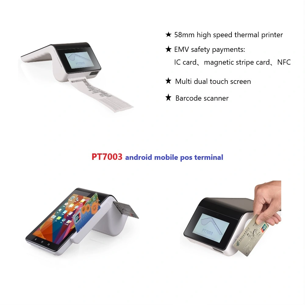 EMV Smart Card Credit Card Reader ODM/OEM Mobile POS Terminal with SIM Card Slot PT7003