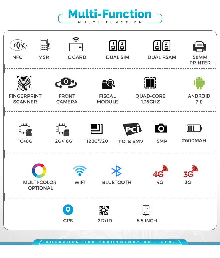 EMV PCI WiFi+4G Fingerprint Handheld Android POS Machine with Touch Screen (HCC-Z100)