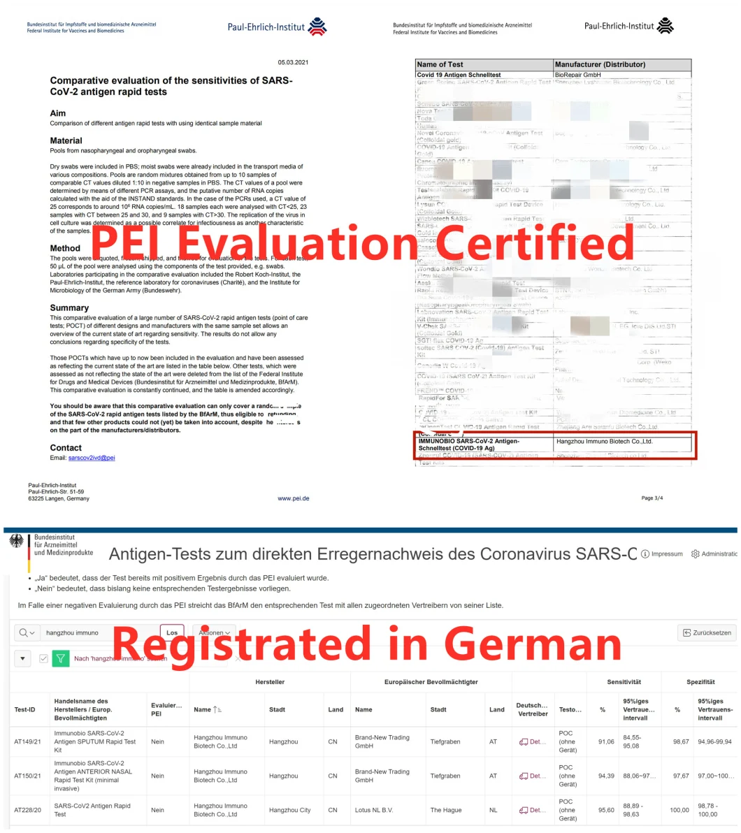 Pei/Bfarm Listed Coil Test Kit Coving Antigen Test Saliva Rapid Test Nasal Swab Test