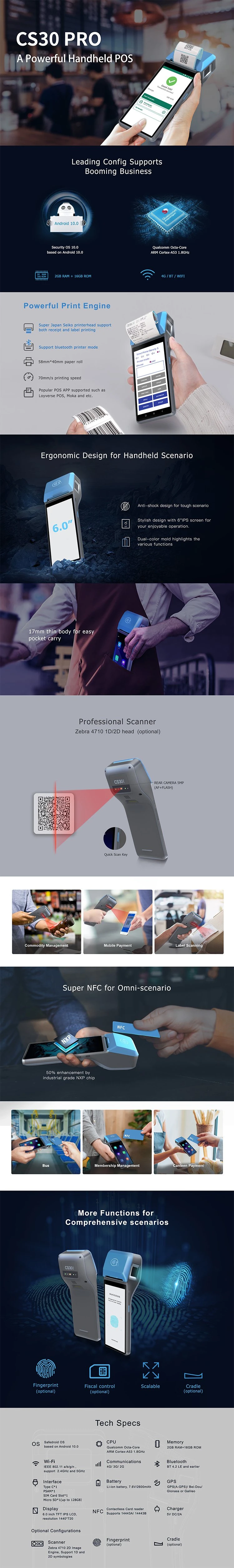 3G 4G WiFi Smart Payment Portable POS Terminal