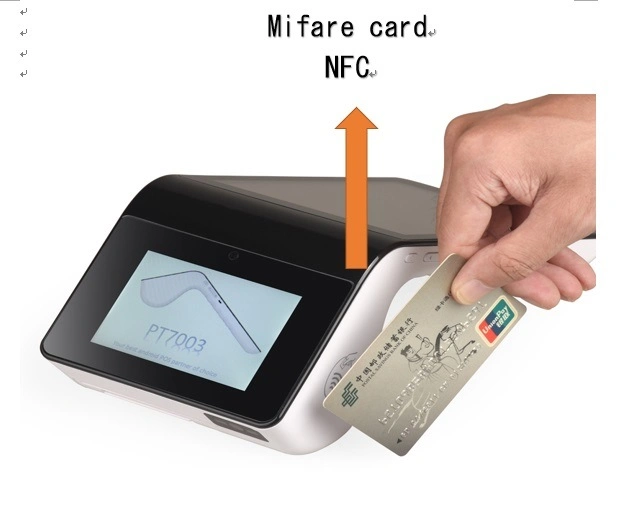 Portable Android POS System Cash Register with 7 Inch Touch Moniter and 3.5 Inch Mini Customer Display POS Terminal NFC EMV Chip Card Reader PT7003