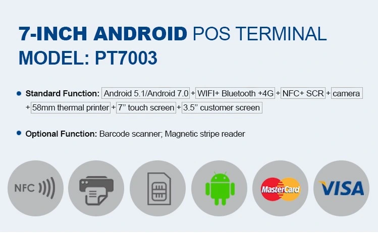 PT7003 7inch High-Tech Device Dual Screen Security Payment Mobile POS Terminal with 58mm Thermal Printer