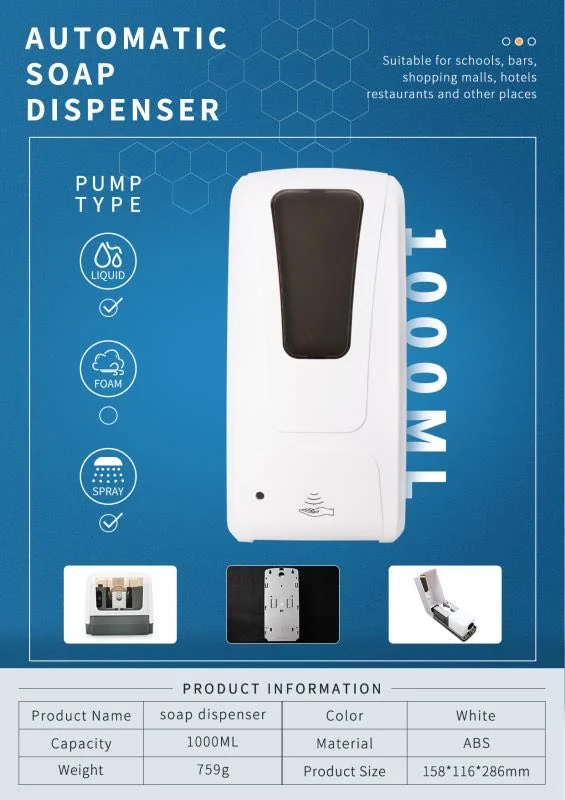 1200ml Automatic Spray Soap Dispenser DC Charge Foam Auto Soap Dispenser