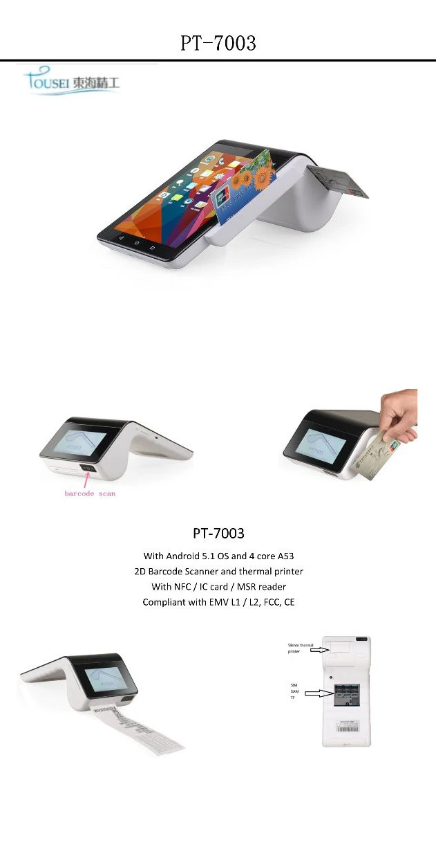 7 Inch Capacitive Touch Dual Screen Smart Phone POS Terminal Handeheld Payment with Barcode and Magnetic Stripe