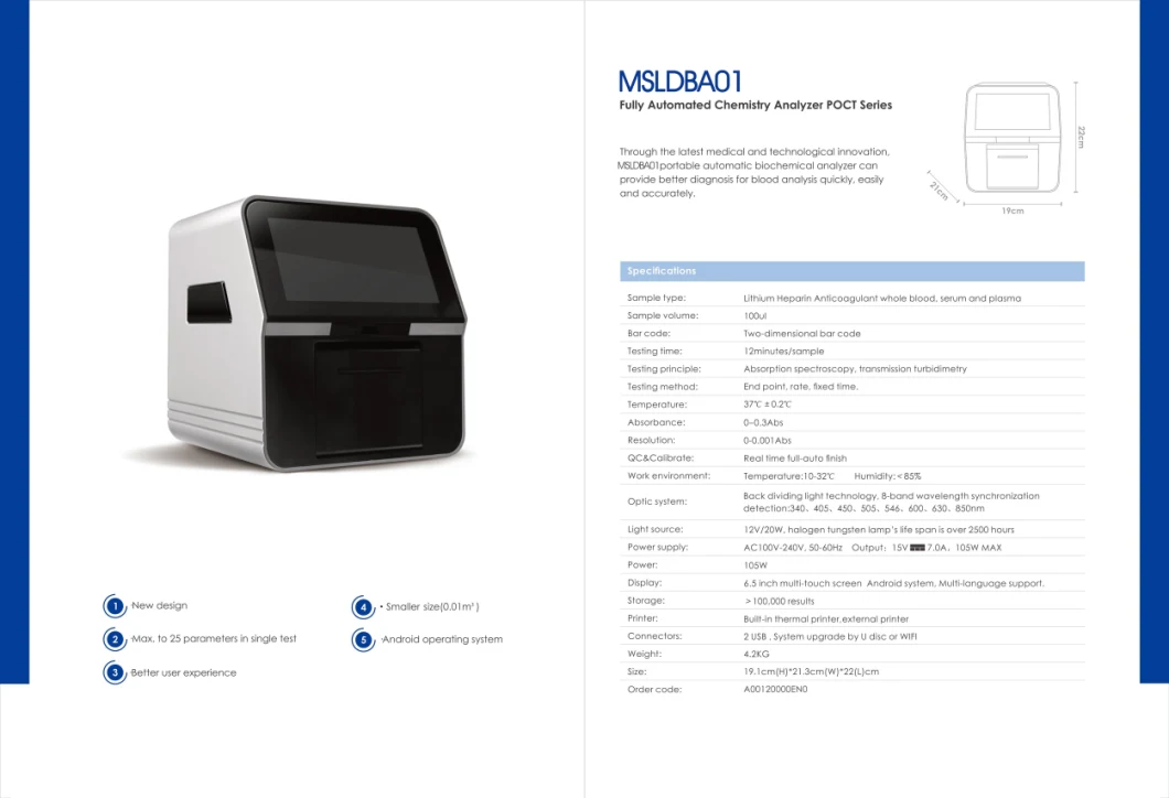 Msl Fully Automated Chemistry Analyzer / Dry Chemistry Analyzer -Msldba01