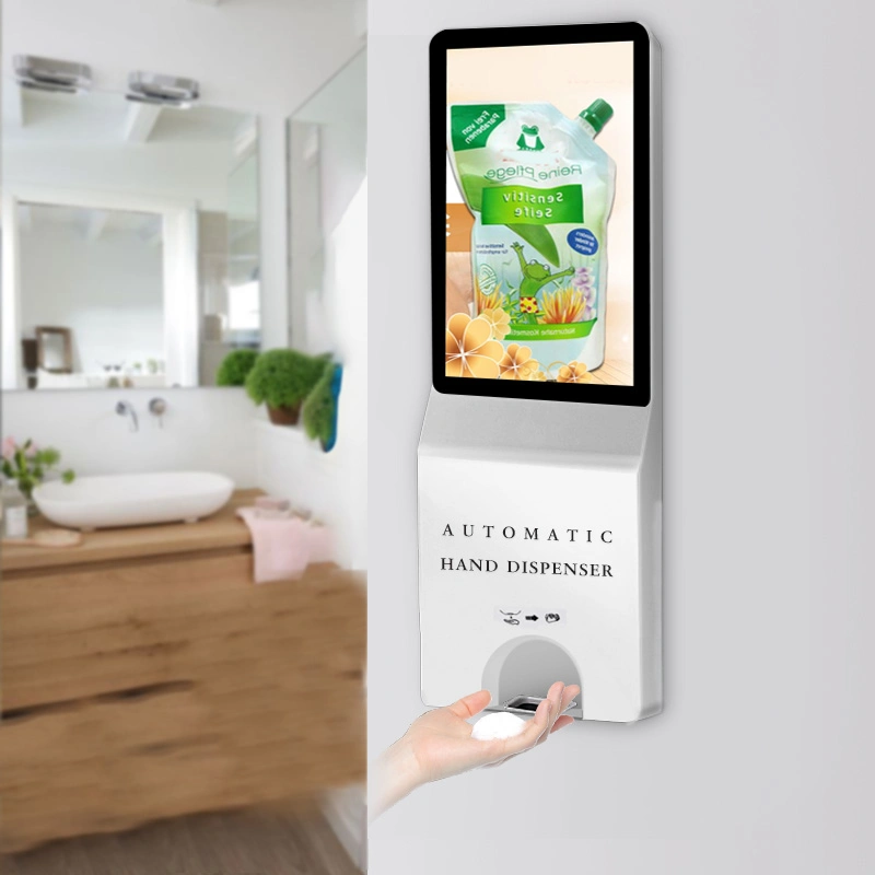 Aiyos 21.5 Inch Wall Mounted Digital Signage Display with Antibacterial Gel in Automatic Hand Sanitizer Dispenser