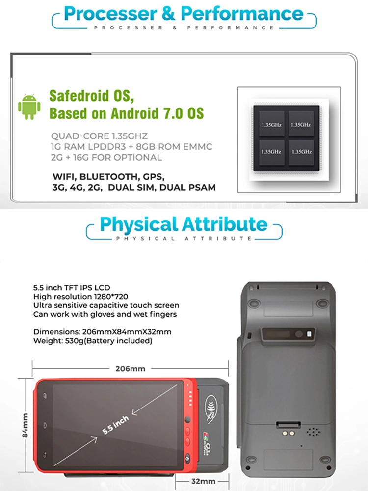 EMV PCI Android Based OS Biometric Fingerprint Payment POS Portable Cash Register (HCC-Z100)