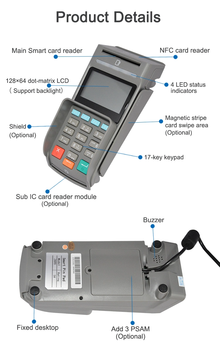 Desktop E-Payment Card Reader Security Pinpad for POS Z90pd