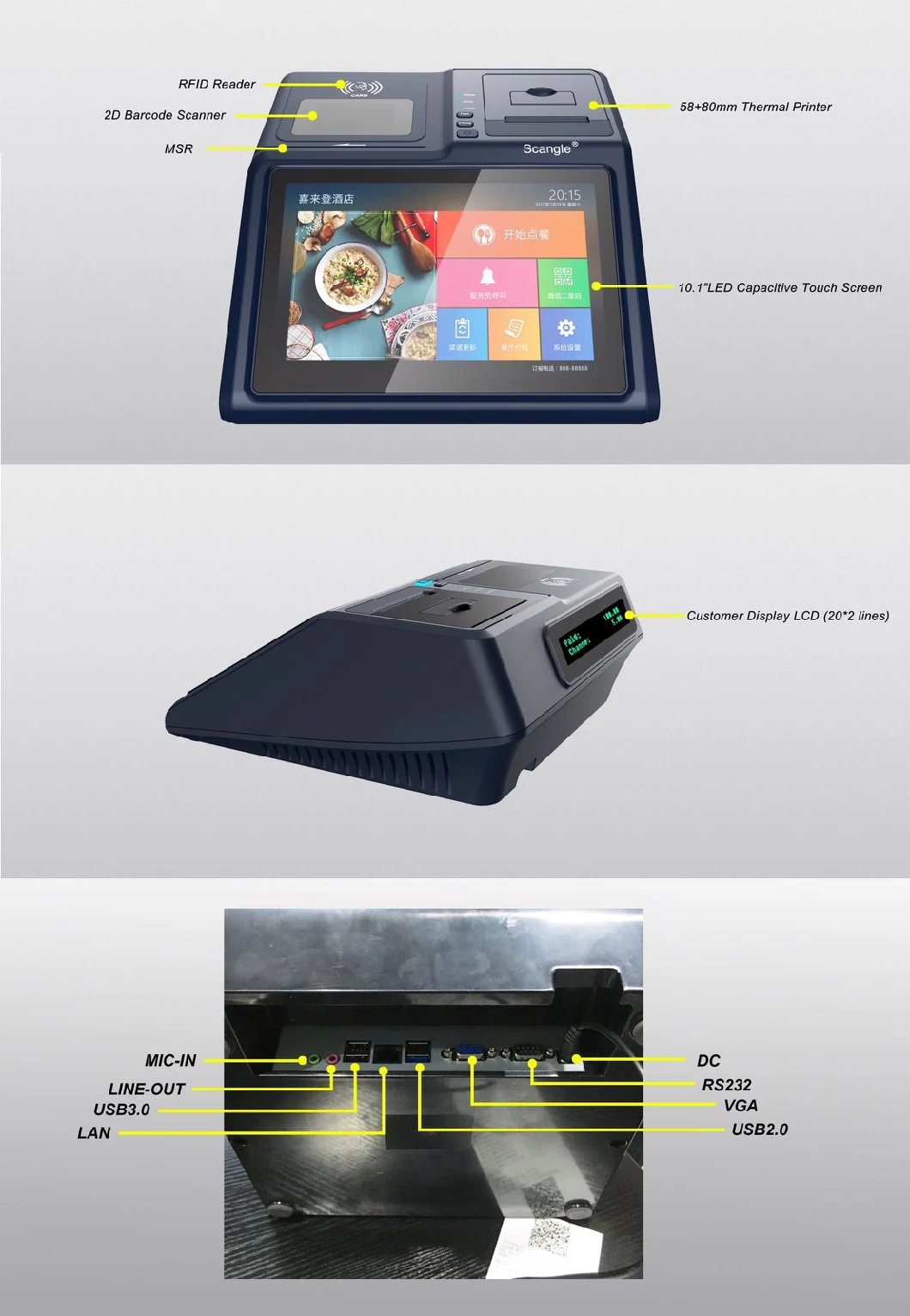 Android POS System POS Terminal with 3G/Bluetooth / WiFi