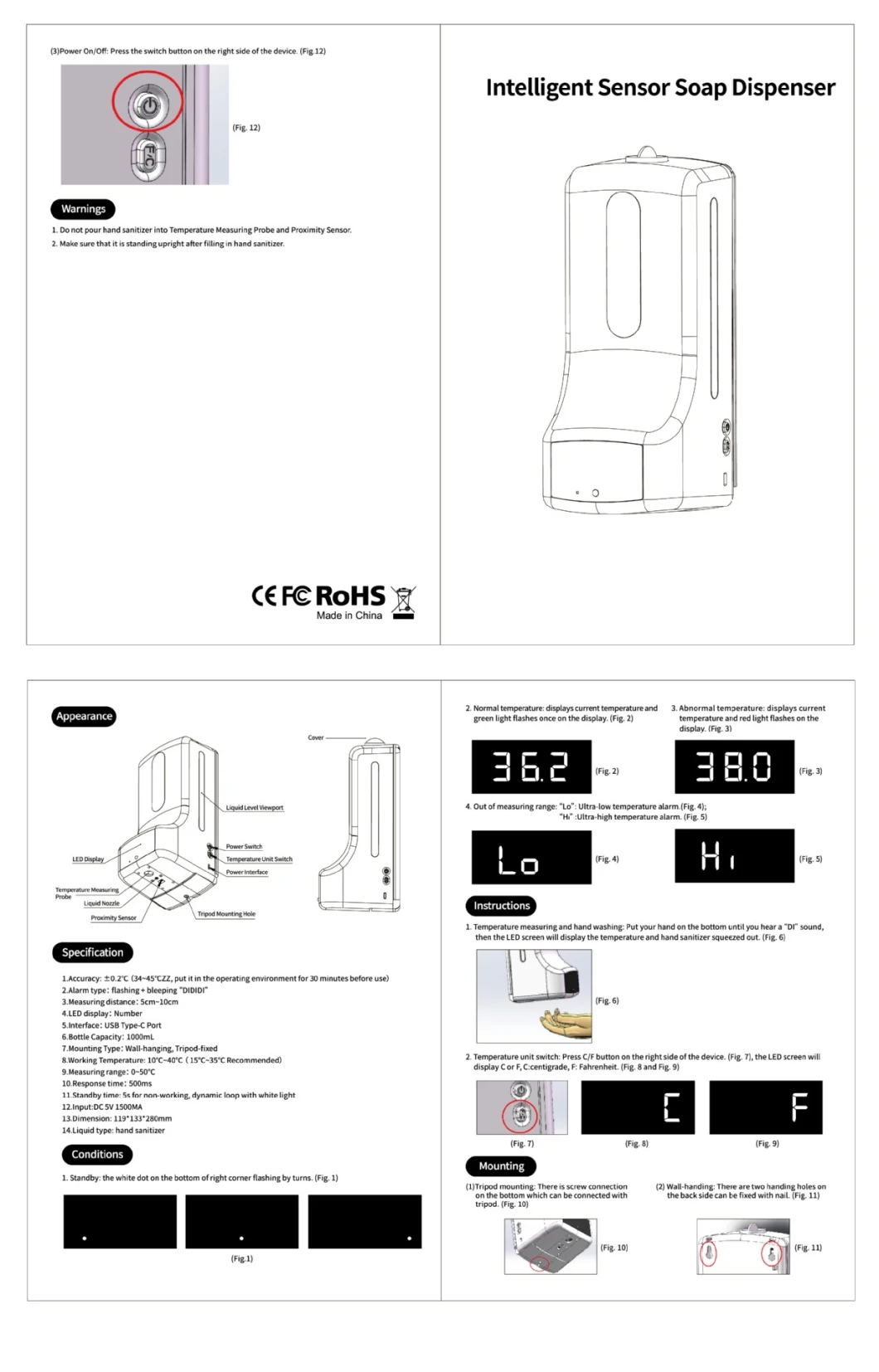 Hand Sanitizer Dispenser with Digital Thermometer Scanner