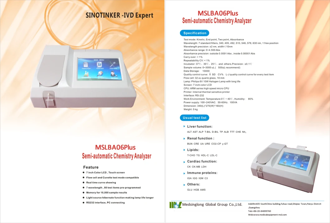 Factory Price Reagents for Emp Chemistry Analyzer Stat Fax Chemistry Analyzer Mslba06plus