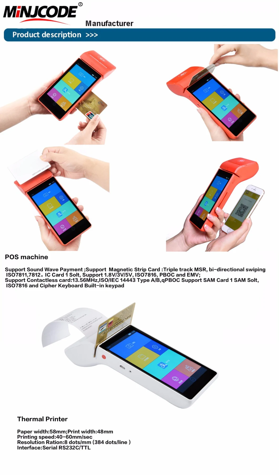 Smart POS Terminals, EMV/PCI Certificate, Best Quality Touch Screen Handheld POS Terminal, GPRS, Wi-Fi, Bluetooth for Payment, Handheld POS Terminal, Mj P2000