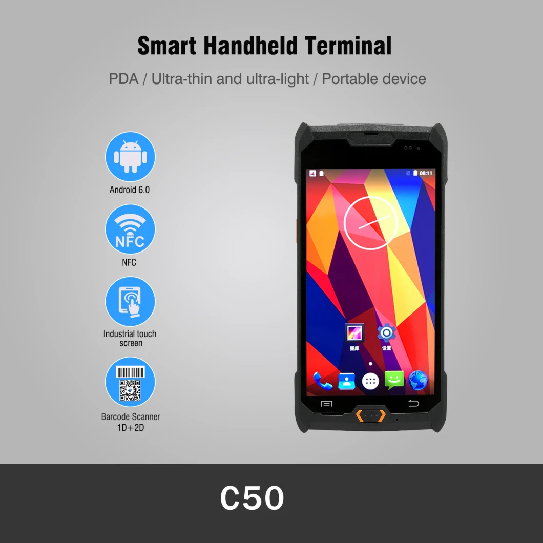 Warehouse POS Rugged Handheld RFID Reader Industrial Laser Barcode Scanner Android PDA (C50)