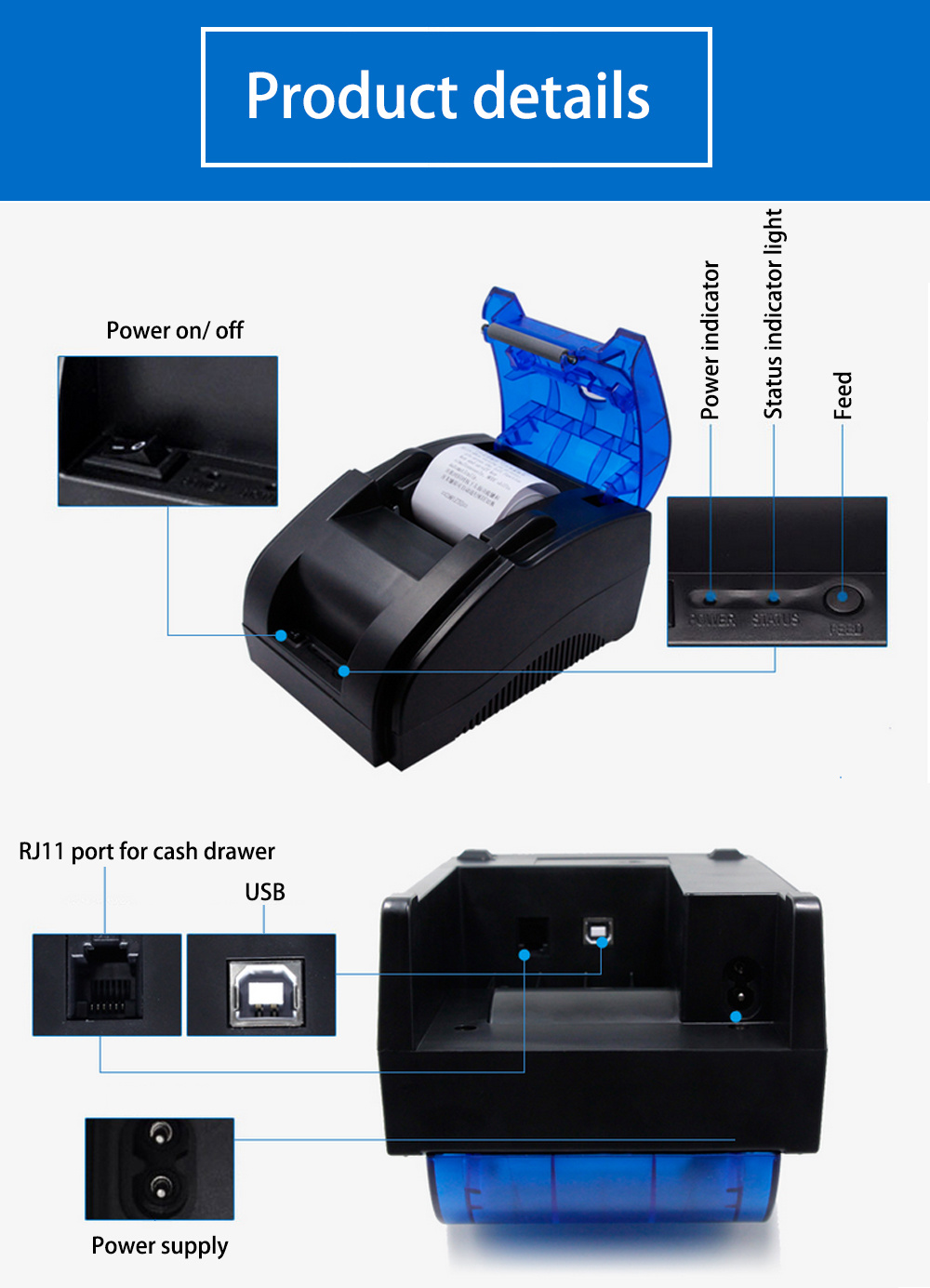 Thermal Printer Receipt Printer POS Printer with Automatic Cutter