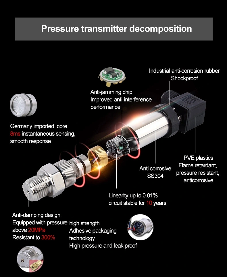 Transmitter Pressure Water Level Pressure Sensor 4 20mA Output Water Pressure Sensor