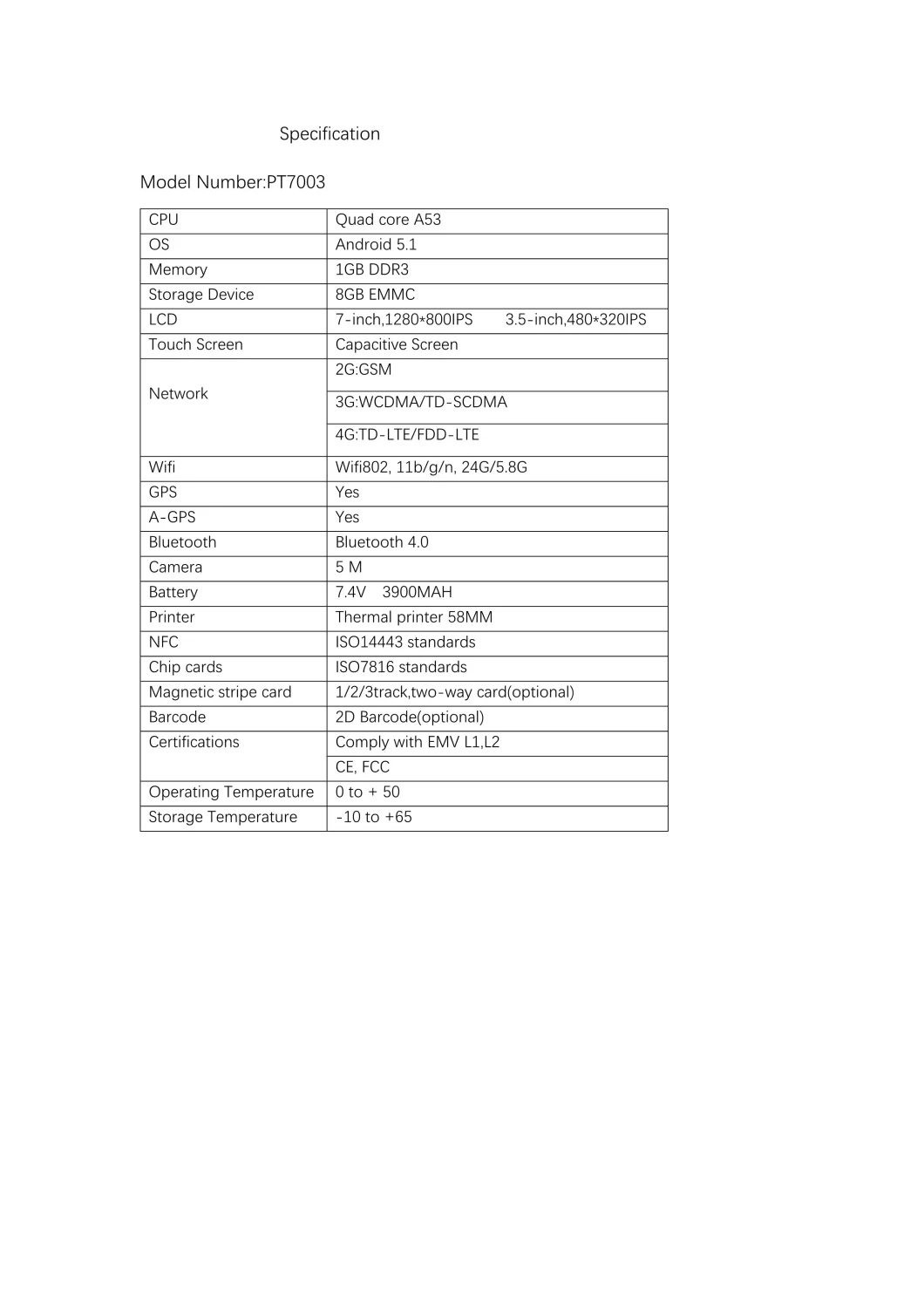 Handheld POS Terminal with Wireless Android System Thermal Printer GPRS RFID /WiFi /Bluetooth