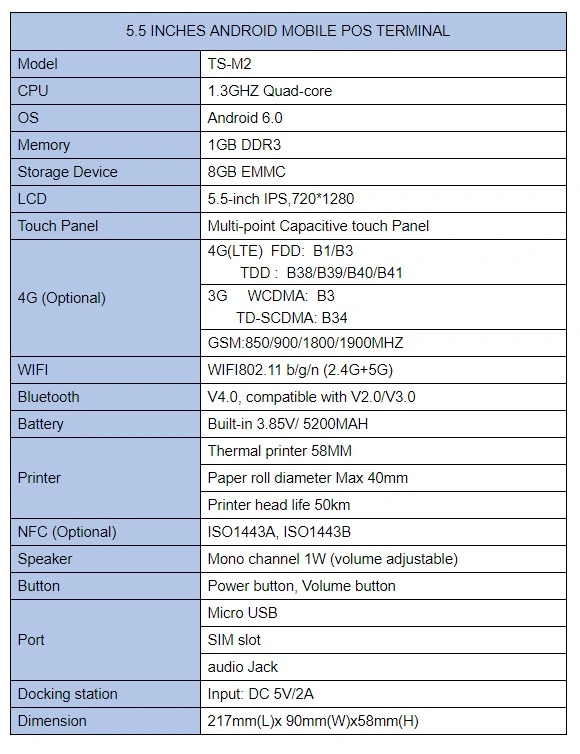 5.5 Inch Android Mobile POS Terminal Handheld Cheap Price Ts-M2