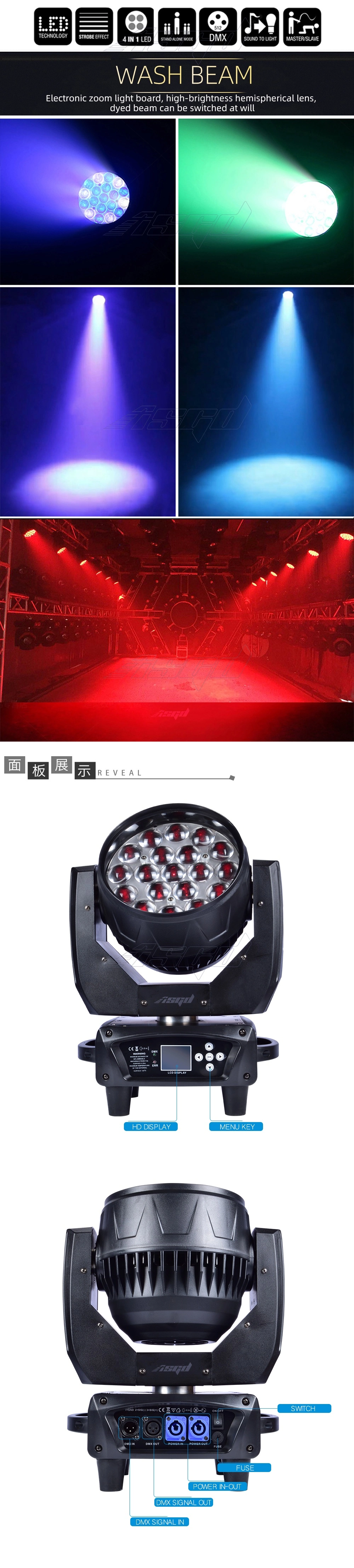 19X15W Osram Zoom Wash LED Beam Moving Head Light
