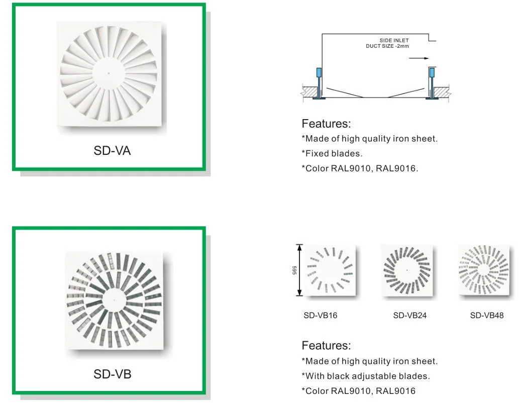 HVAC Ceiling Replament Fresh Air Duct Vent Exhaust Air Square Swirl Diffuser