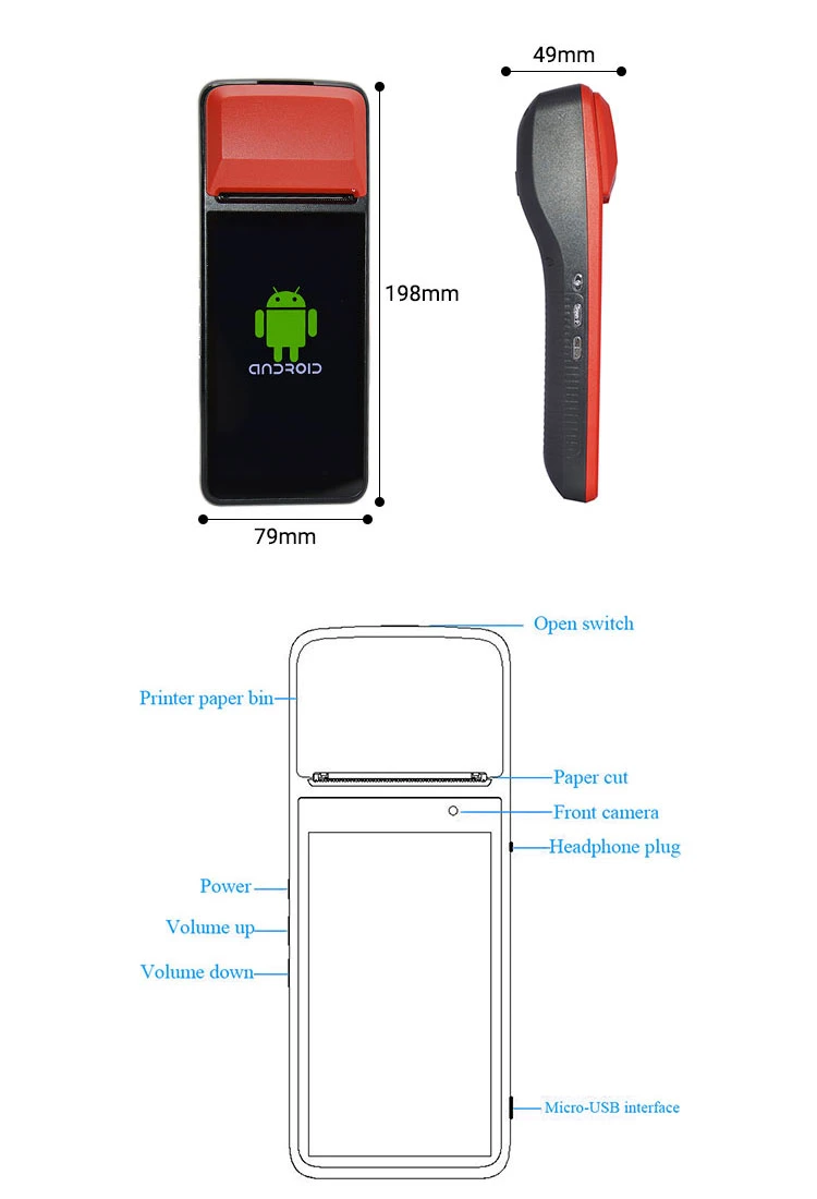 Handheld Android 4G Bluetooth Touch Screen Billing Machine POS System with Barcode Scanner and Printer (R330G)